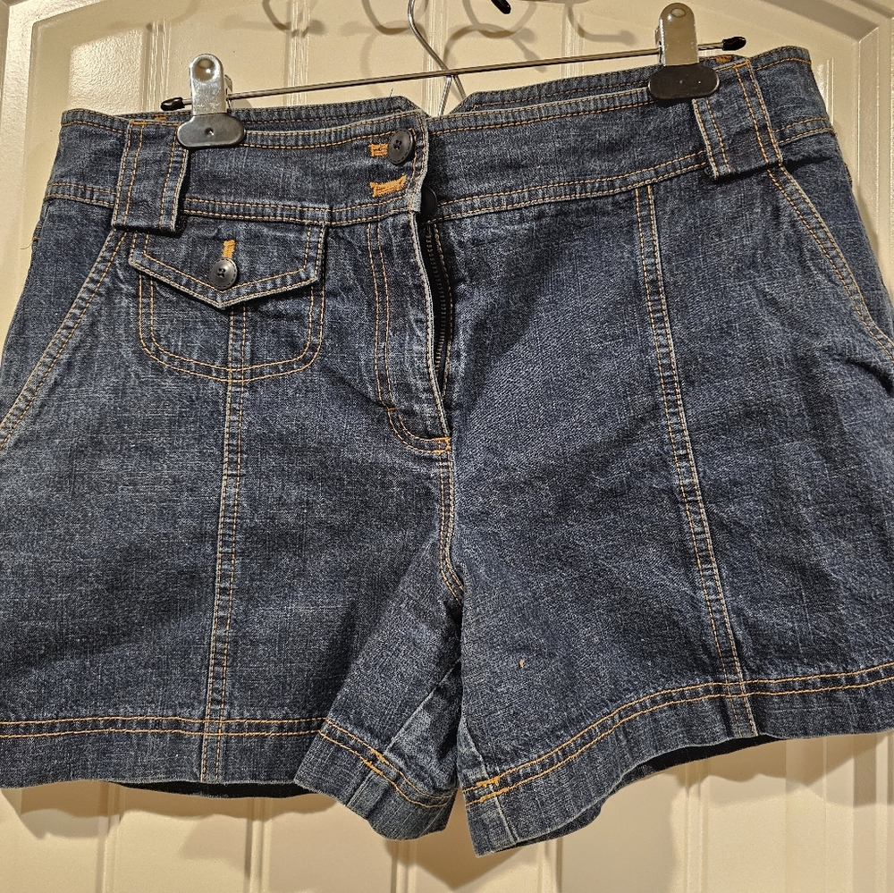 The loft  dark blue Jean shorts.